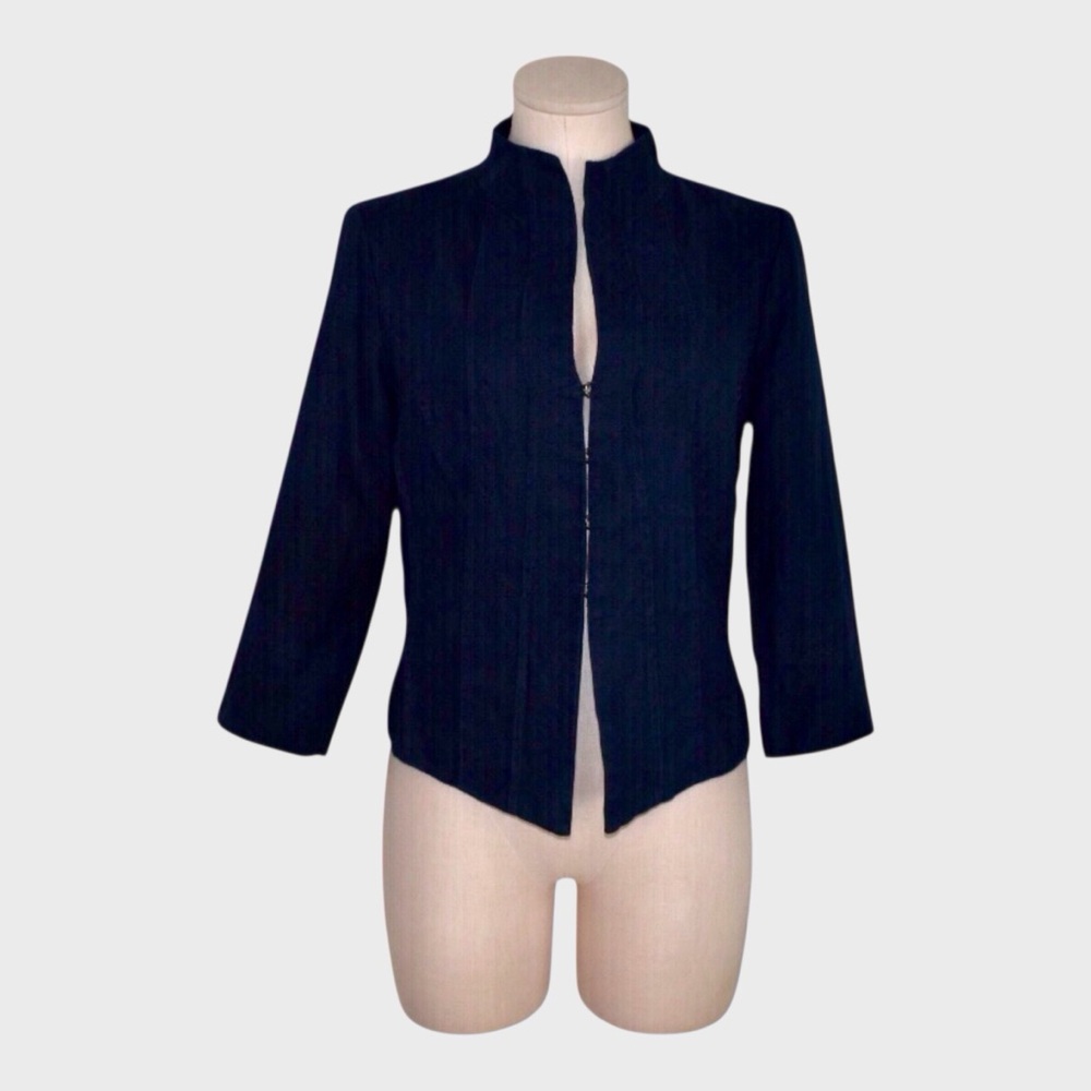Eileen Fisher Navy Linen Tall Collar Jacket